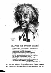 Image of "The Dougal Cratur" from Scot's The Waverley Novels, volume VIII - a drawing of an unkempt young man holding a set of antique key.